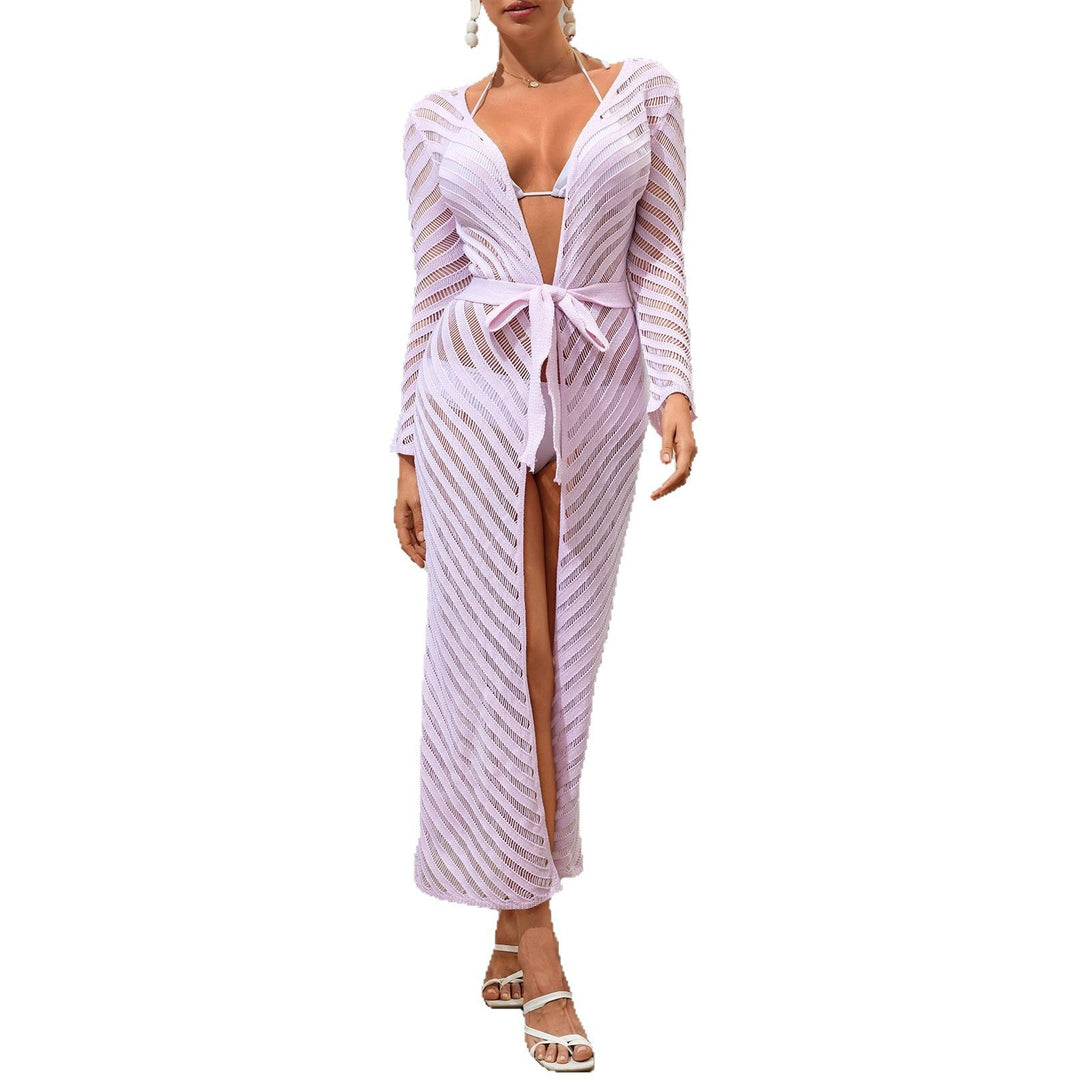 Dame Elegant Gennemsigtig Stribet Strand Overgangsfrakke Stilla