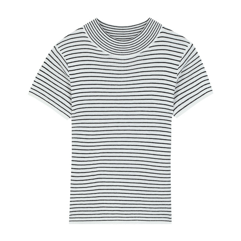 Dame elegant kortærmet top med struktureret ribdesign og moderne rundhalsudskæring Stilla