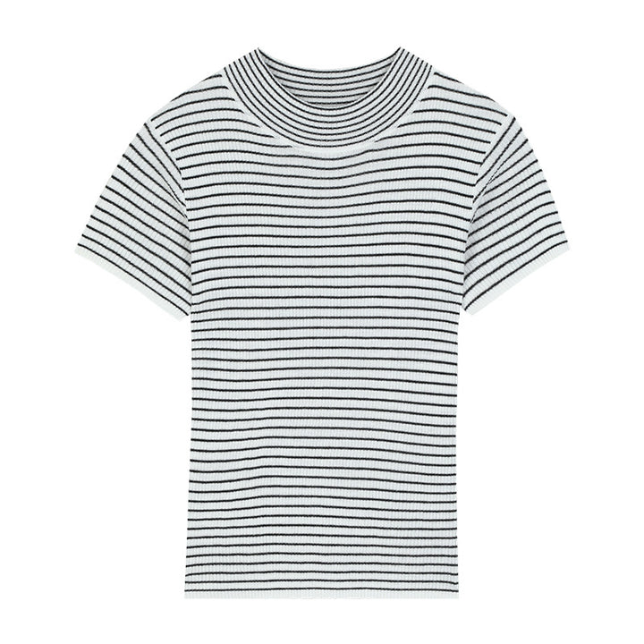Dame elegant kortærmet top med struktureret ribdesign og moderne rundhalsudskæring Stilla