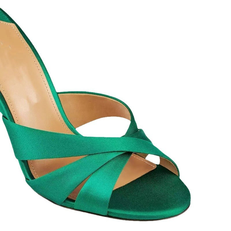 Femme Open-Toe Slide Sandaler med med strass dekorerede hæle Stilla