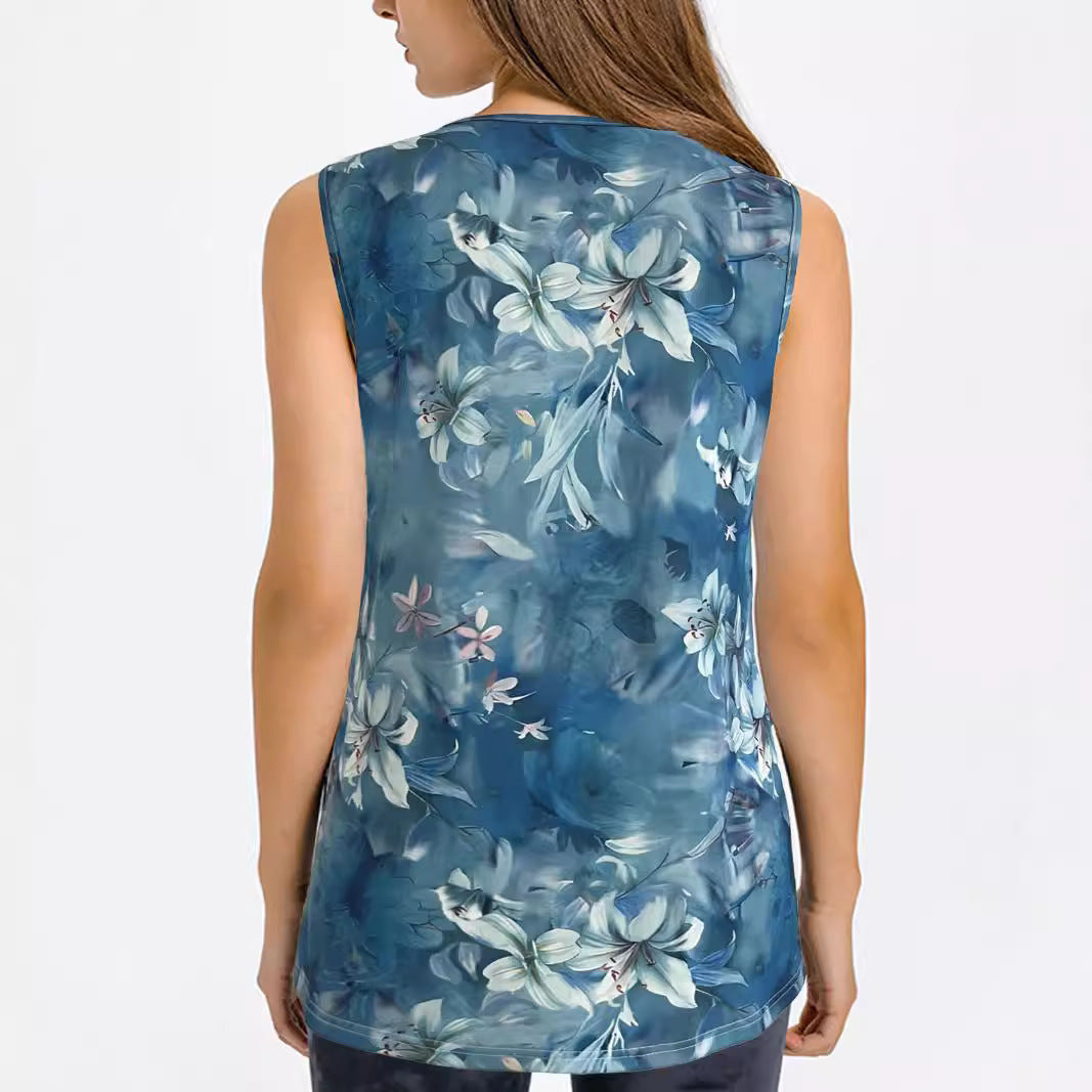 Dame Floral Print Ærmeløs Bluse Stilla