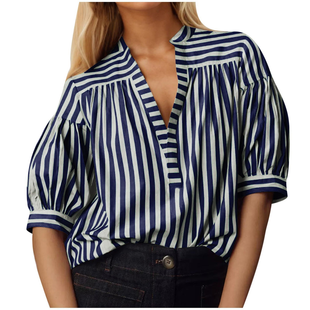 Dame kortærmet bluse med moderne rute detaljer Stilla