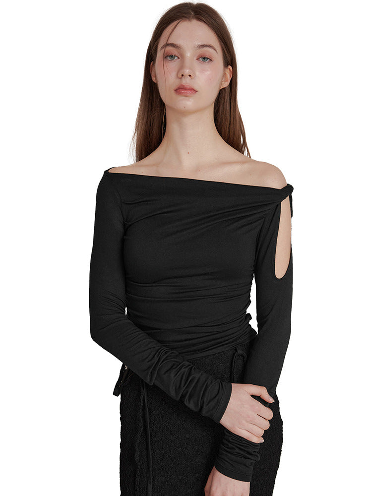 Femme Asymmetrisk Langærmet Rafftop Stilla 1750184187