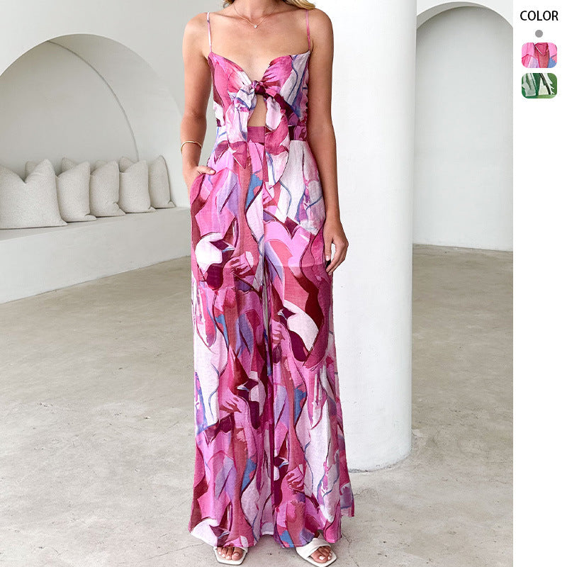 Dame elegant overall med blomsterprint og justerbare spaghetti stropper Skovae