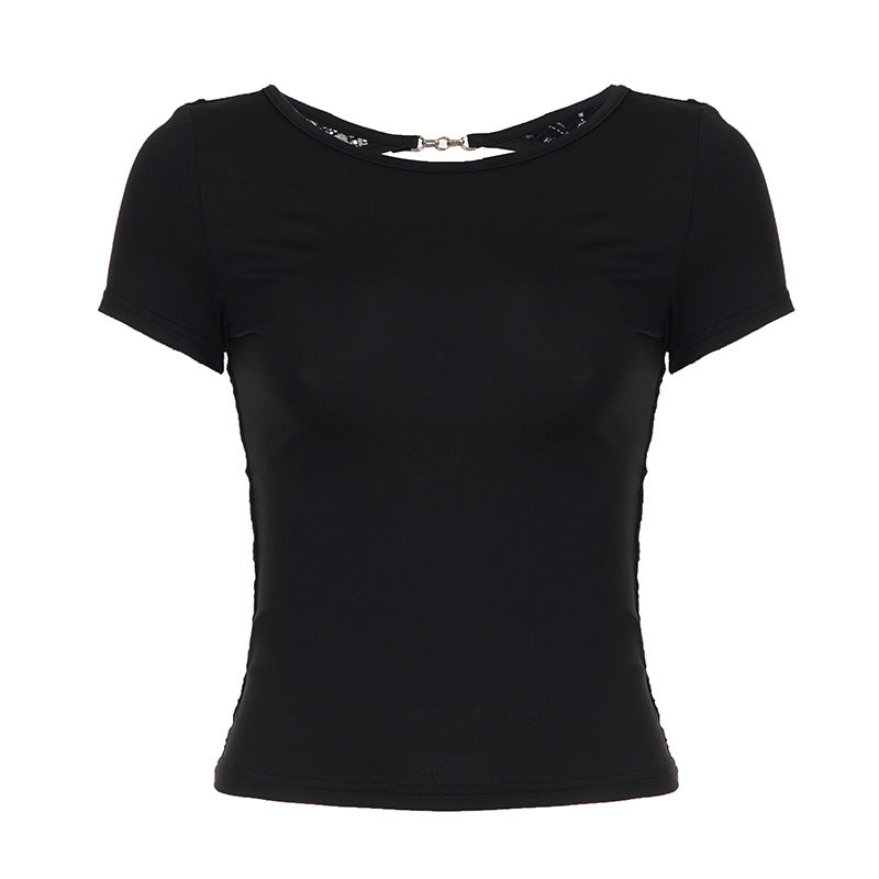 Damen elegantes figurbetontes T-Shirt mit geschlossenen Rückenausschnitt Skovae