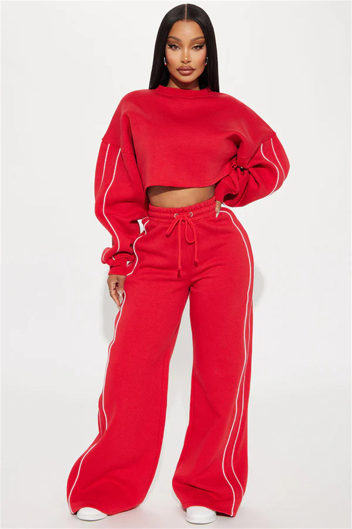 Kvinders sporty cropped sweatshirt og joggingdragt sæt med praktiske lommer og løs pasform Skovae