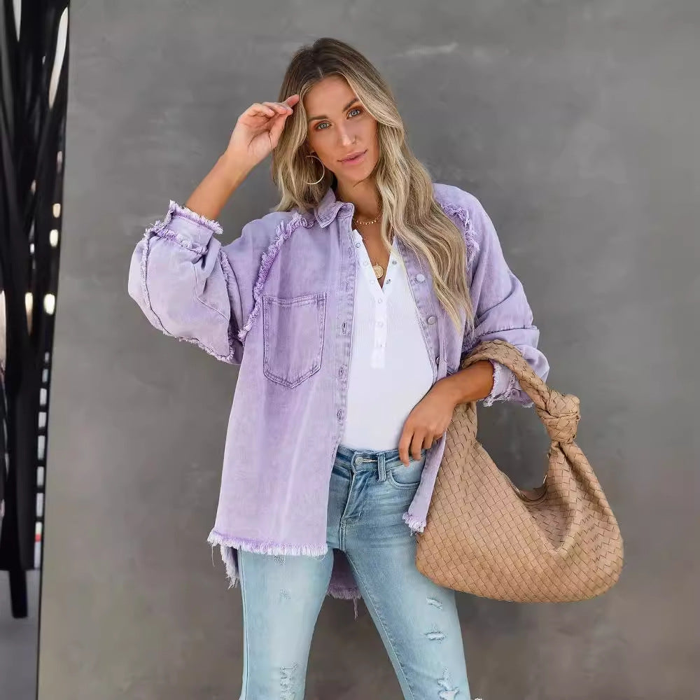 Dame Løs og stilfuld jeansbluse med frans Stilla