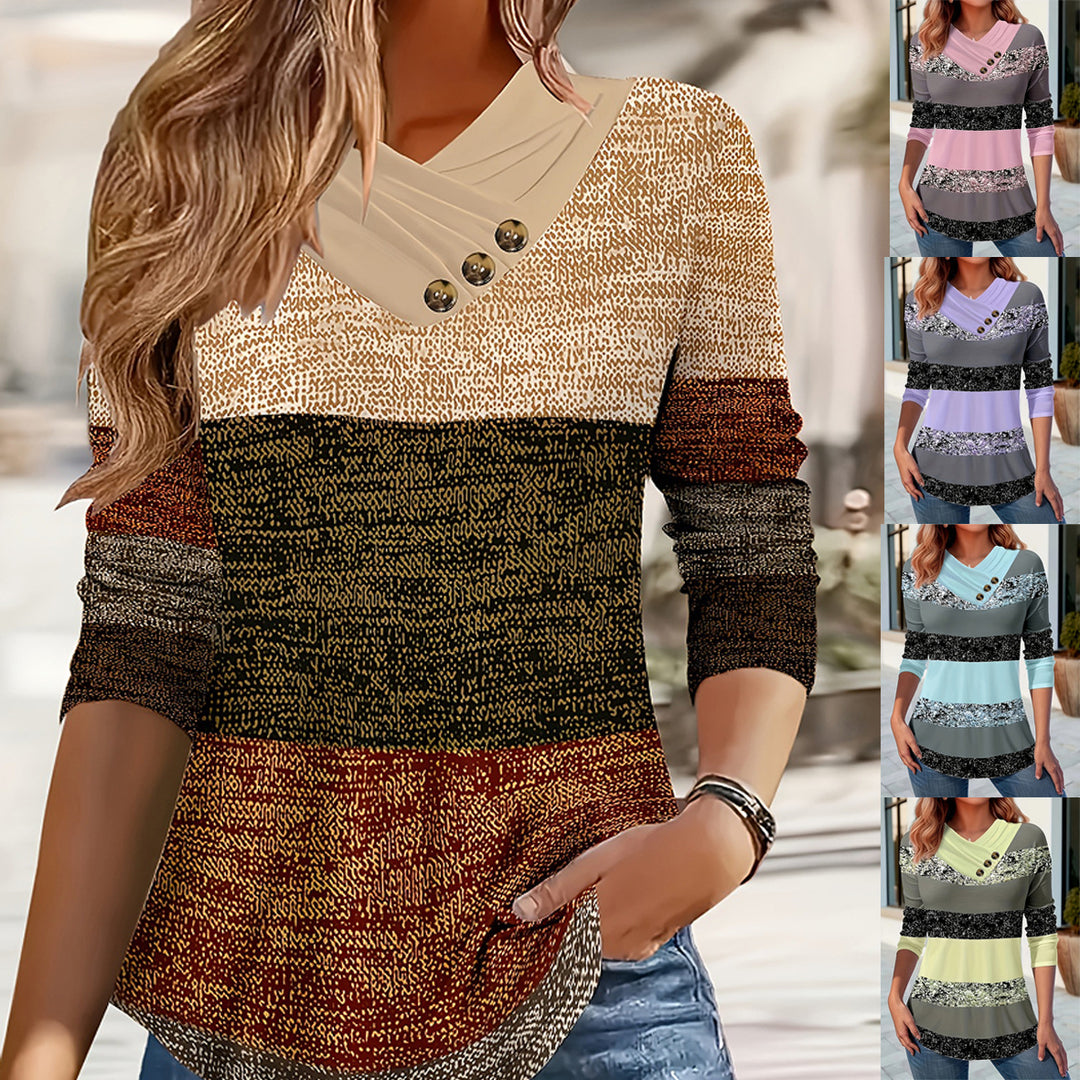 Dame sweater med asymmetrisk krave og knapdetaljer Stilla