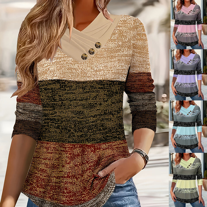 Dame sweater med asymmetrisk krave og knapdetaljer Stilla