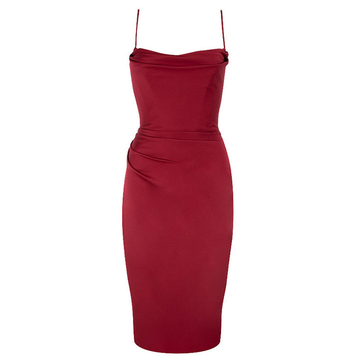 Dame elegant Midi-kjole med rynket detalje og justerbare stropper Stilla