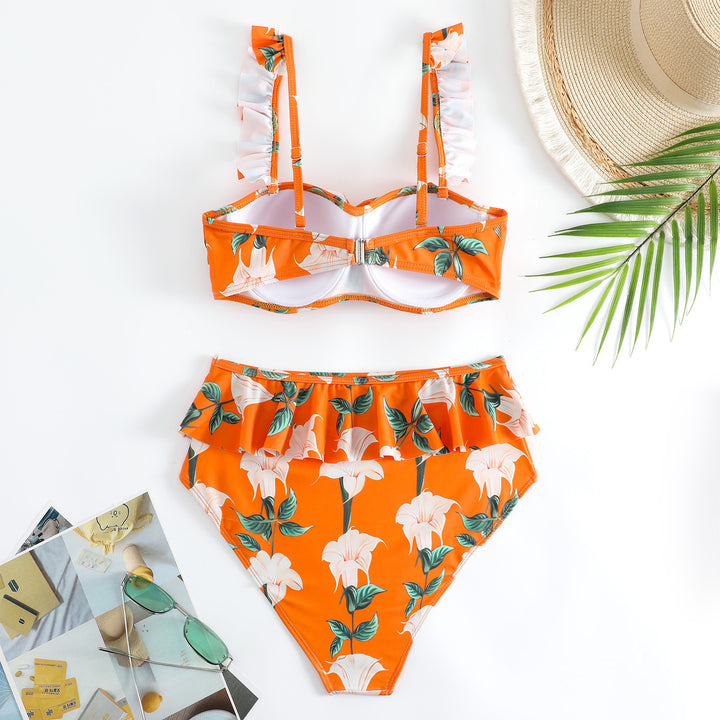 Dame Bikini Sæt med Flæser og Blomster Mønster Stilla