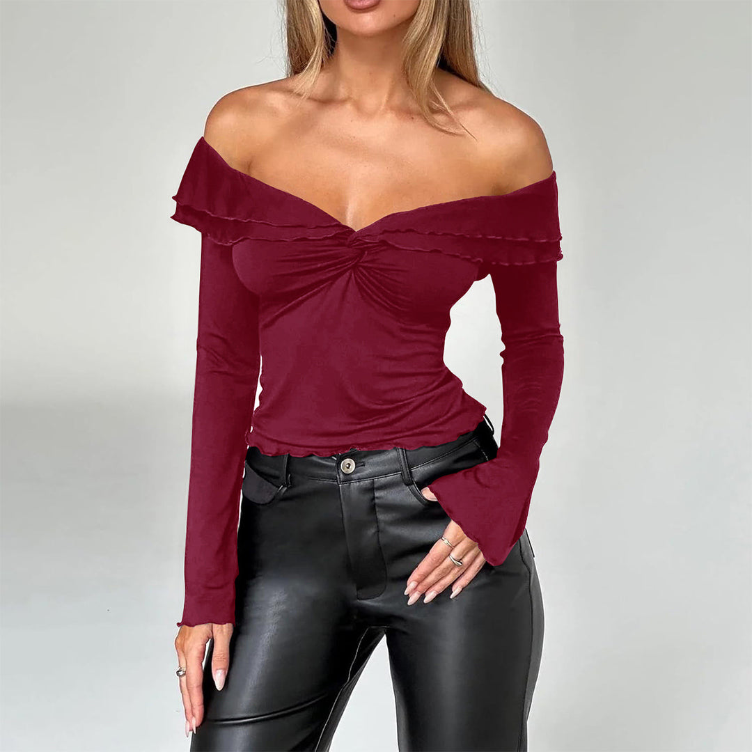 Dame top med off-shoulder-design og voluminøse ruffles detaljer Stilla