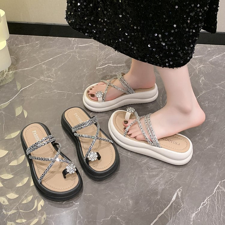 Dame Glamourøse Flip-Flops med funkende Smykkedetaljer og ergonomisk Sål Stilla