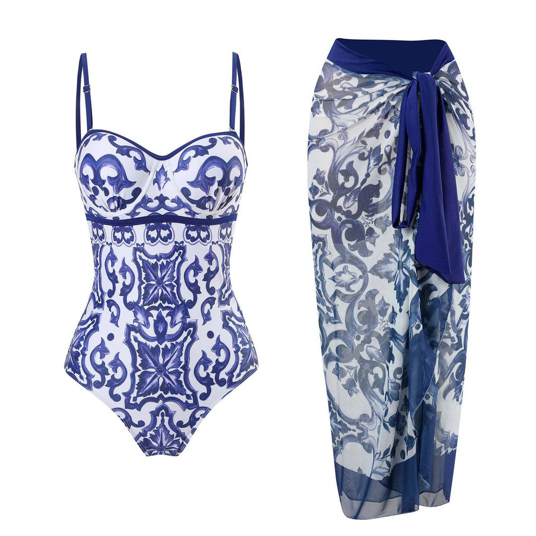 Dame one-piece badedragt med elegant indpakningsskørt Skovae