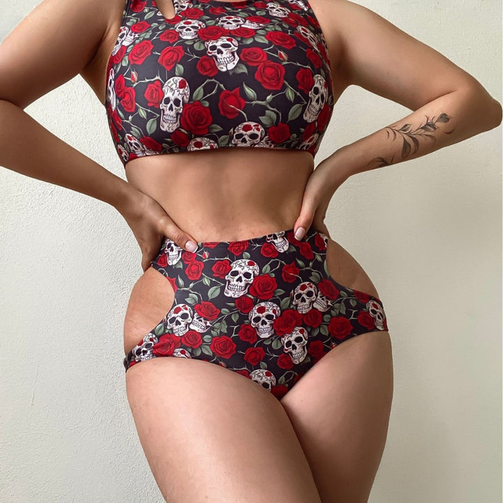 Dame Crop-Top Bikini Sæt med Detaljeudskæringer Skovae