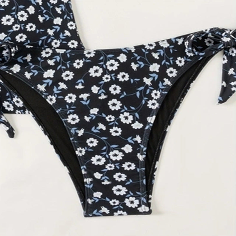 Dame Floral Badedragt med ruffles og dyb V-udskæring Skovae