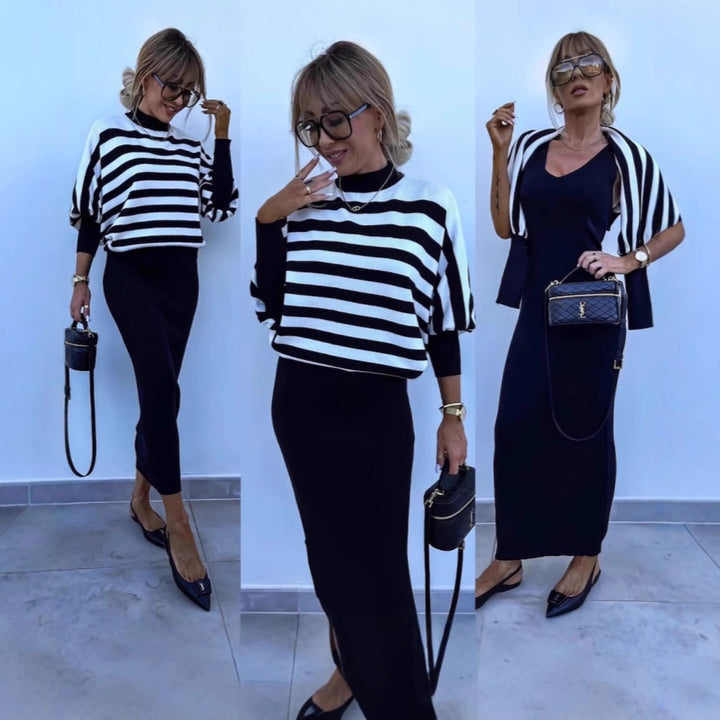 Kvinder elegant strikket kjole med moderne cardigan og lange ærmer Skovae