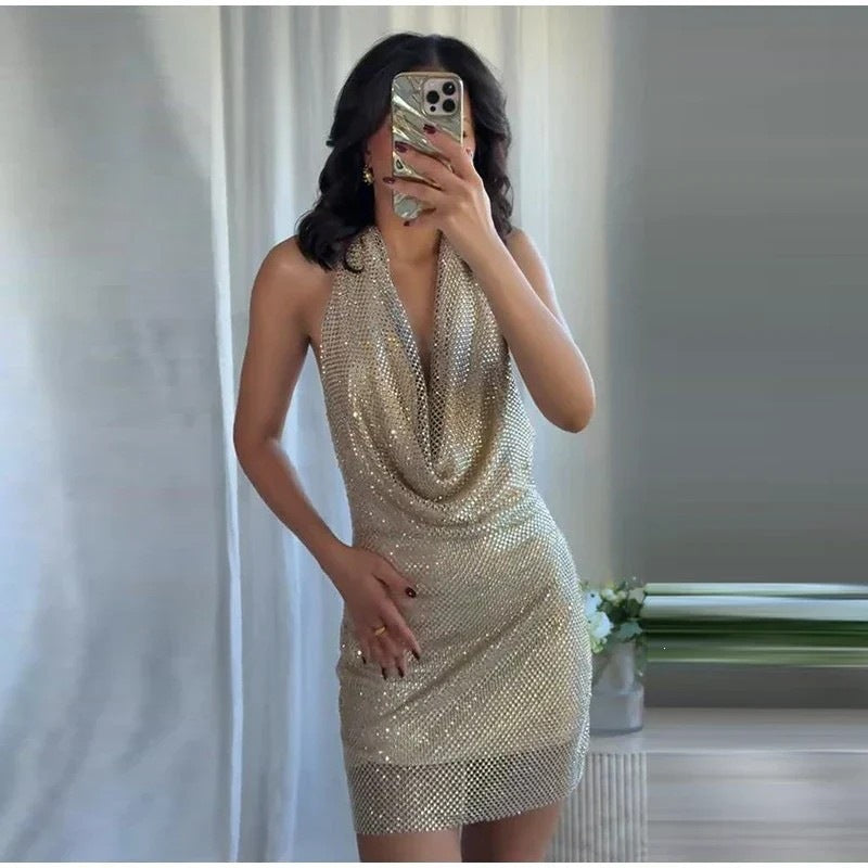 Dame glamourøst paillet mini kjole Skovae