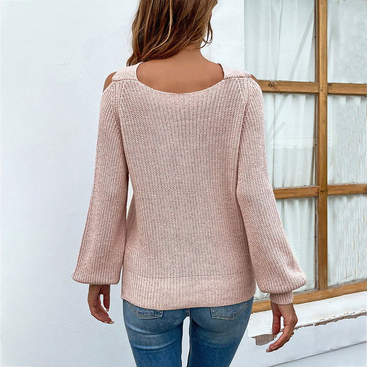 Dame afslappet sweater med raffineret kold-skulder design og dekorative åbninger Stilla