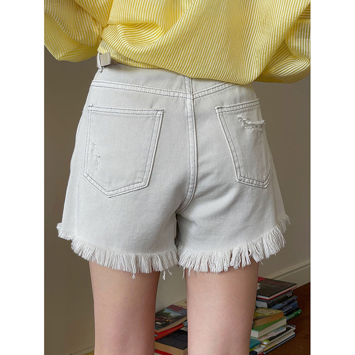 Dame Destroyed Denim-Shorts med afslappet snit og vintage-detaljer Stilla