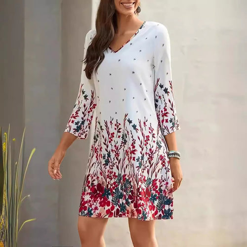 Dame sommerkjole med floralt design og V-udskæring Stilla