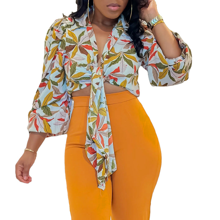 Dame Crop-bluse i farverigt blomsterprint Stilla