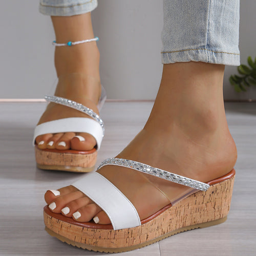 Dame Plateau-Pantoletten med glitrende stropper og ergonomisk korksål Stilla