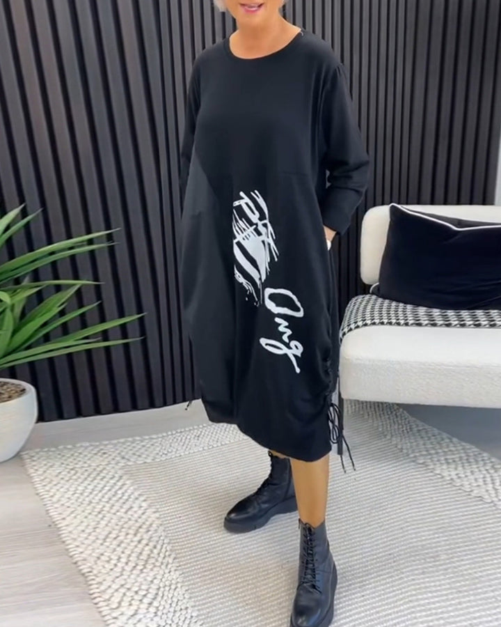 Dame nano afslappet jerseykjole med sidelomme og statement-print Skovae