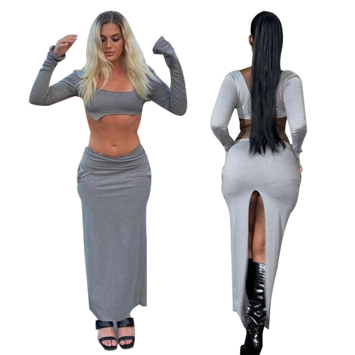 Dame Crop Top og Maxi Nederdel med asymmetrisk Design Stilla