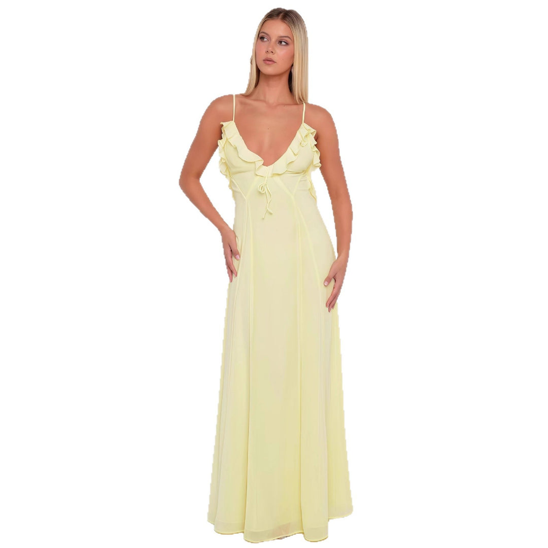 Dame elegante maxi kjoler med dekoration af flæser og tilpasseligt design
