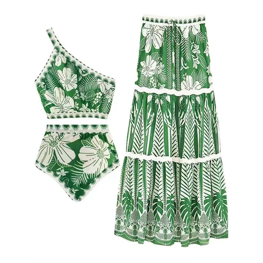 Damer Bikini-sæt med asymmetrisk top og blomsterdetaljer Skovae