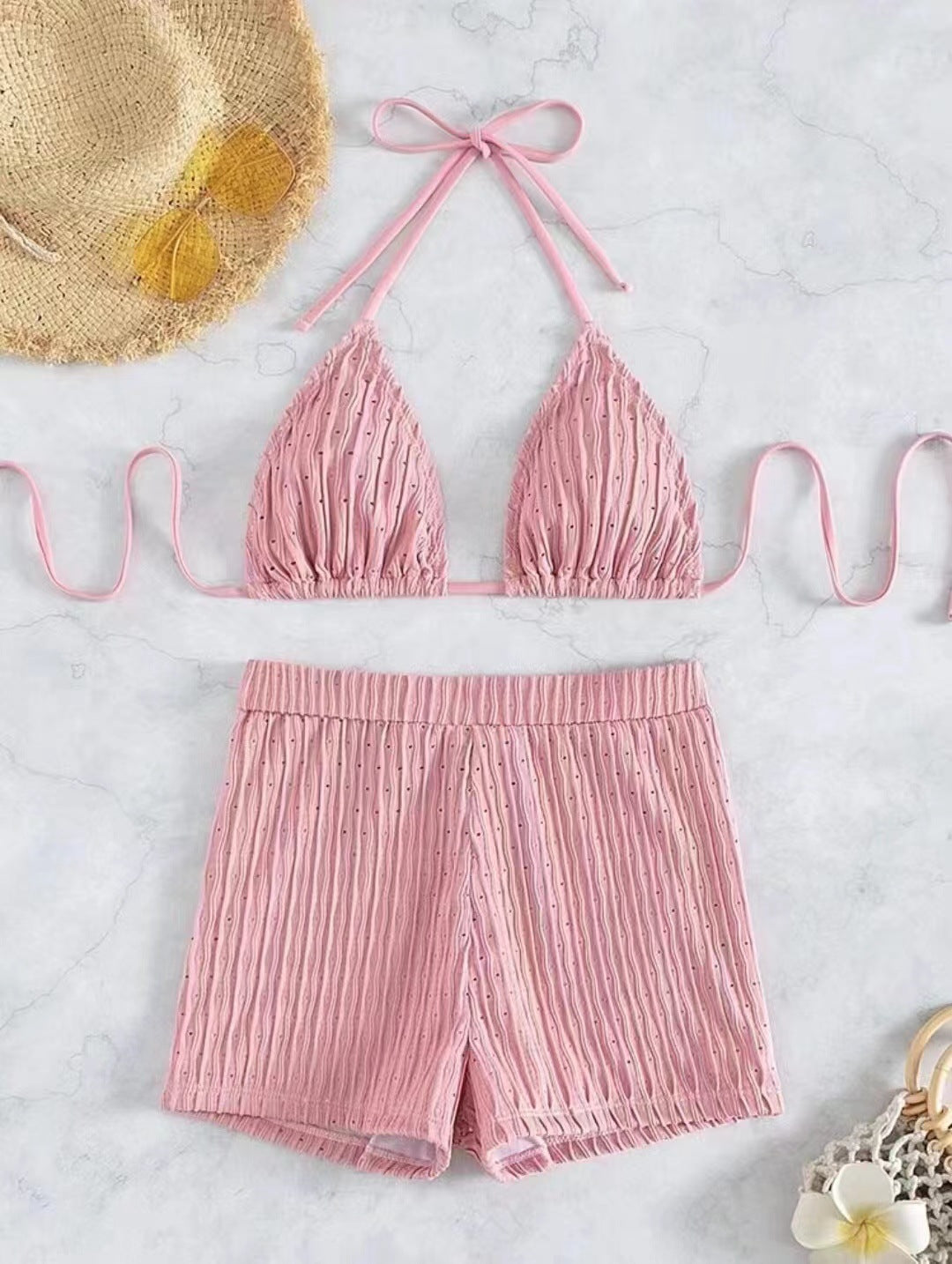 Dame triangel-bikini med strukturerede shorts og justerbare stropper Stilla