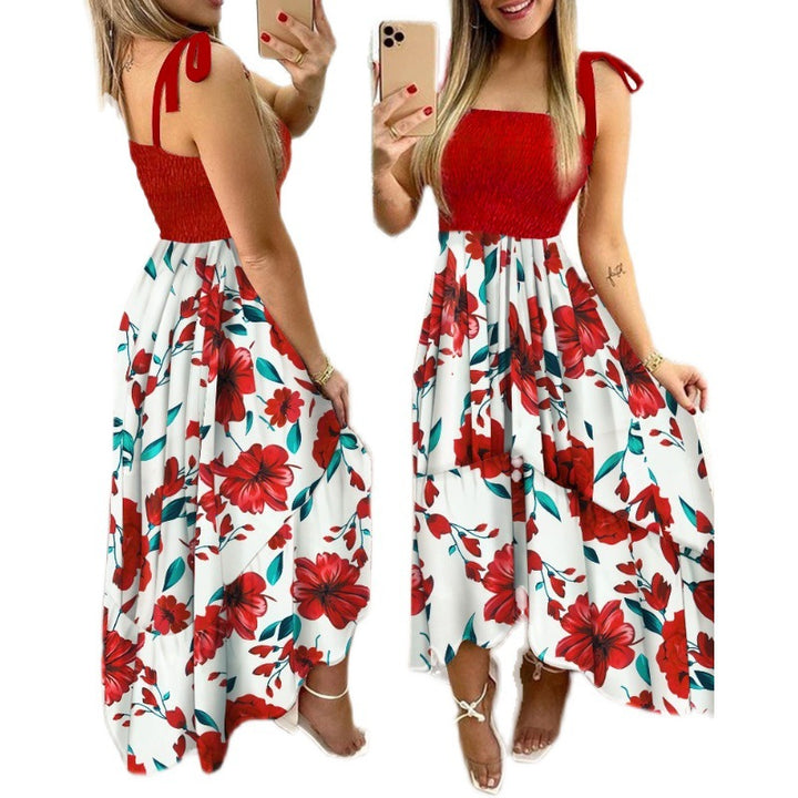 Dame blomsterprint maxi-kjole med justerbare bindebånd Stilla