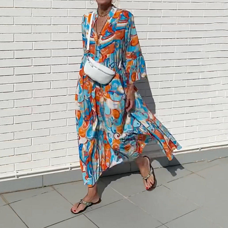 Dame luftig maxikjole i farverigt swirl-design Stilla