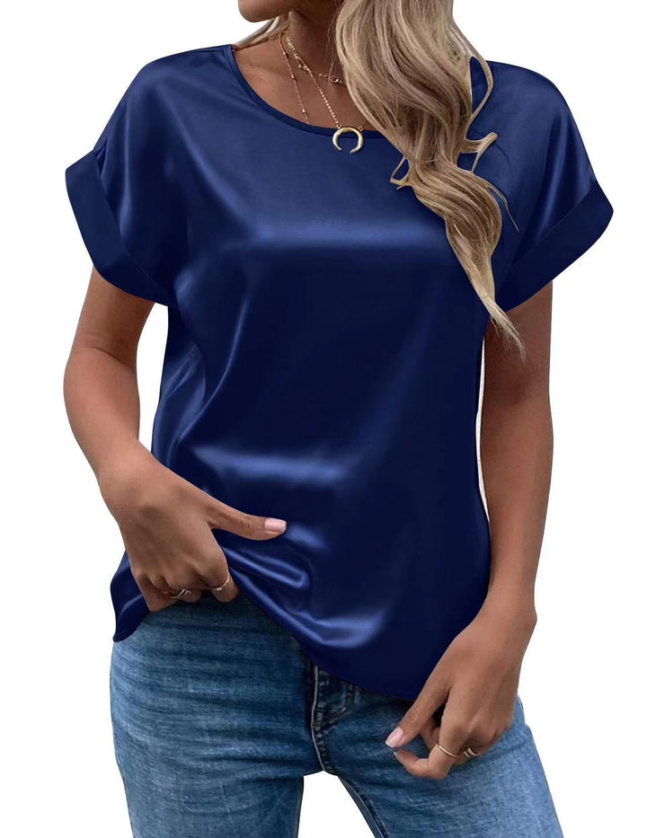 Dame Satin T-shirt med elegante detaljer Skovae