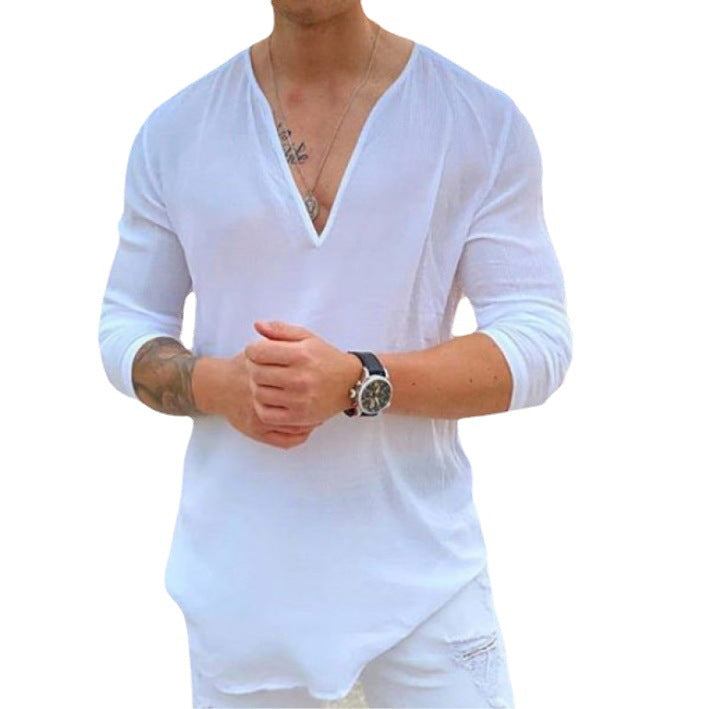 Herrer afslappet linnedshirt med V-hals Stilla