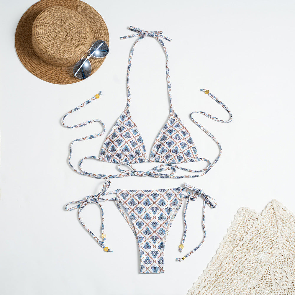 Dame triangel-bikini med justerbare stropper og legesygt mønster Stilla