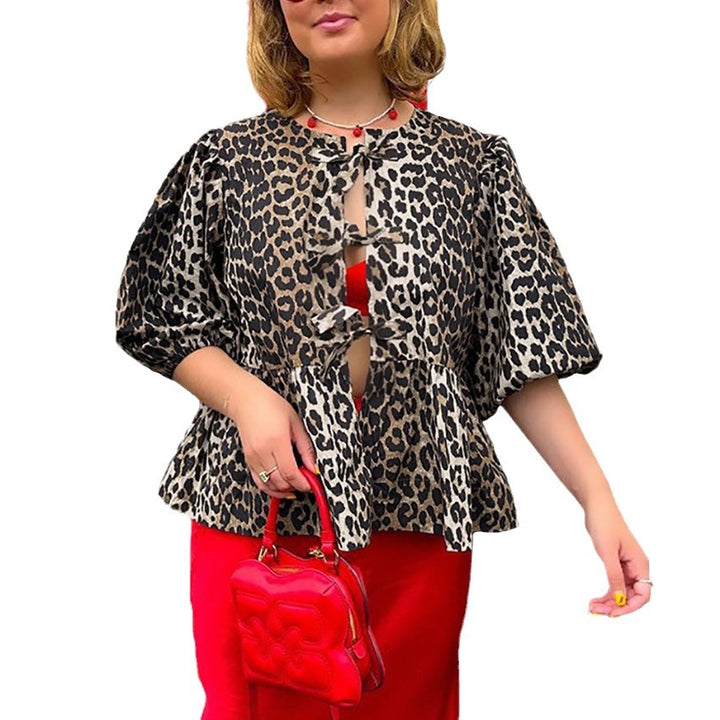 Dame skjorte med leopardmønster og voluminøse ærmer Stilla