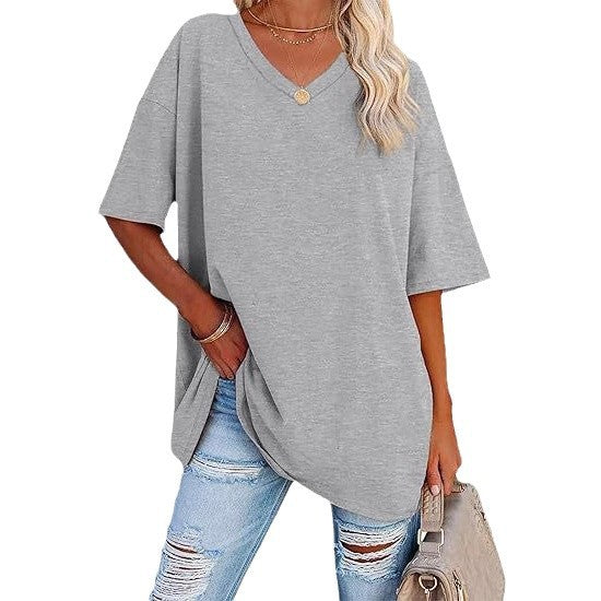 Dame afslappet V-hals T-shirt med oversize pasform Stilla
