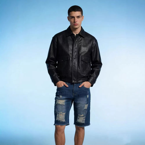 Herrer afslappede destroyed jeansshorts med fransede afslutninger og bredt ben Skovae