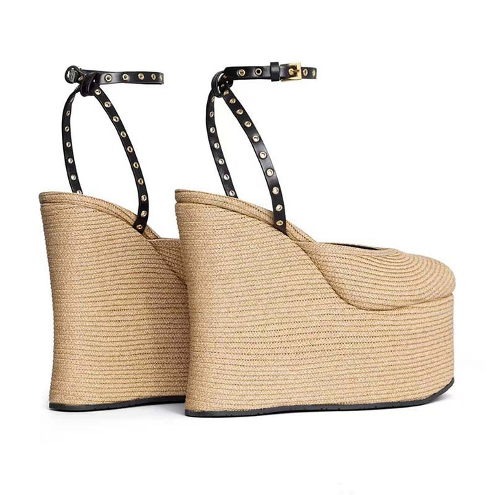 Dame Platform Wedge Sandaler med dekoreret ankelrem Stilla