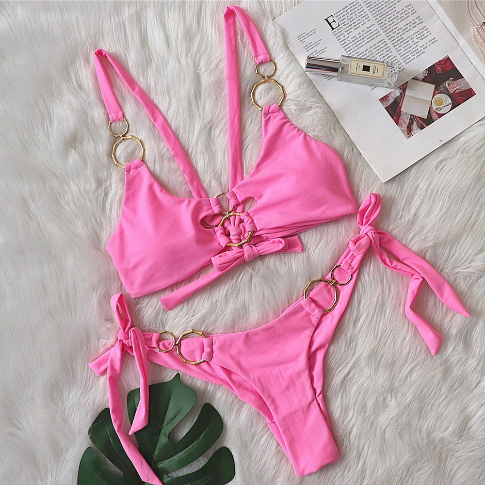 Dame Cut-Out Ring Detalje Bikini Sæt Stilla