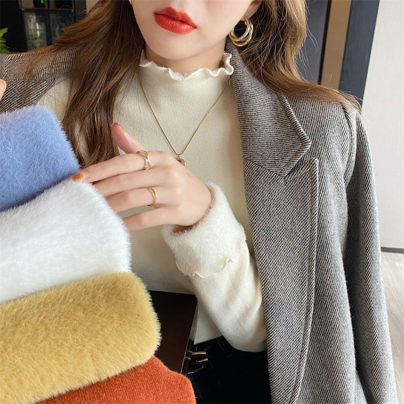 Kvinder Korte Turtleneck Sweater med Forskelligt Materiale Mix Stilla
