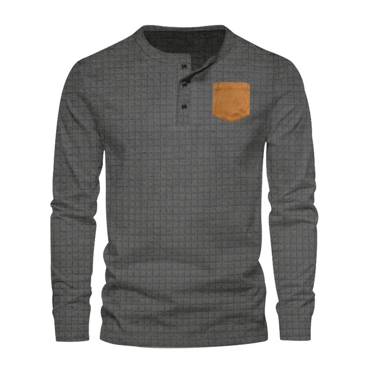 Herre Langærmet Henley-Shirt med moderigtigt strukturmønster og praktisk brystlomme Stilla