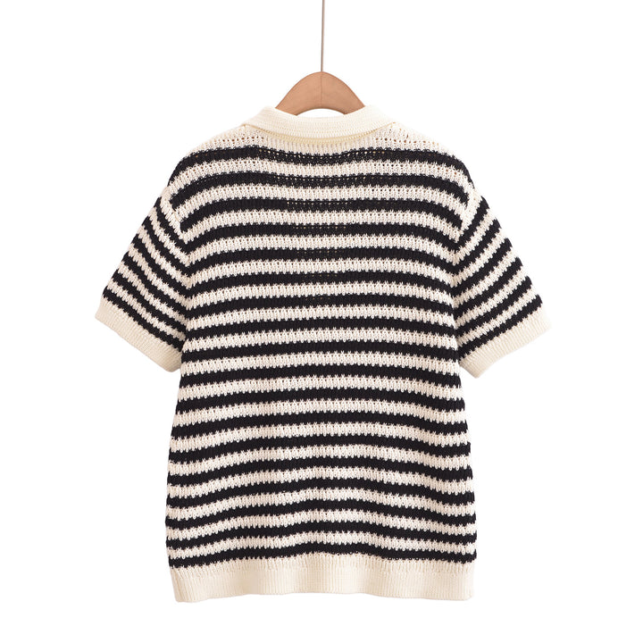 Femme stribet strik-polo-sweater Stilla