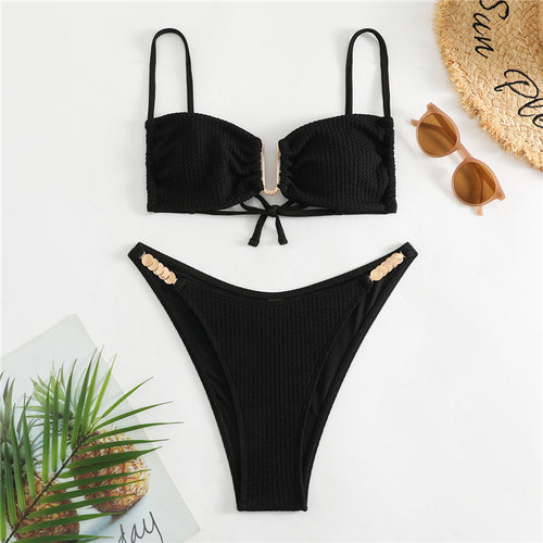Dame Triangel-Bikini med raffineret ribdesign og justerbare stropper Skovae