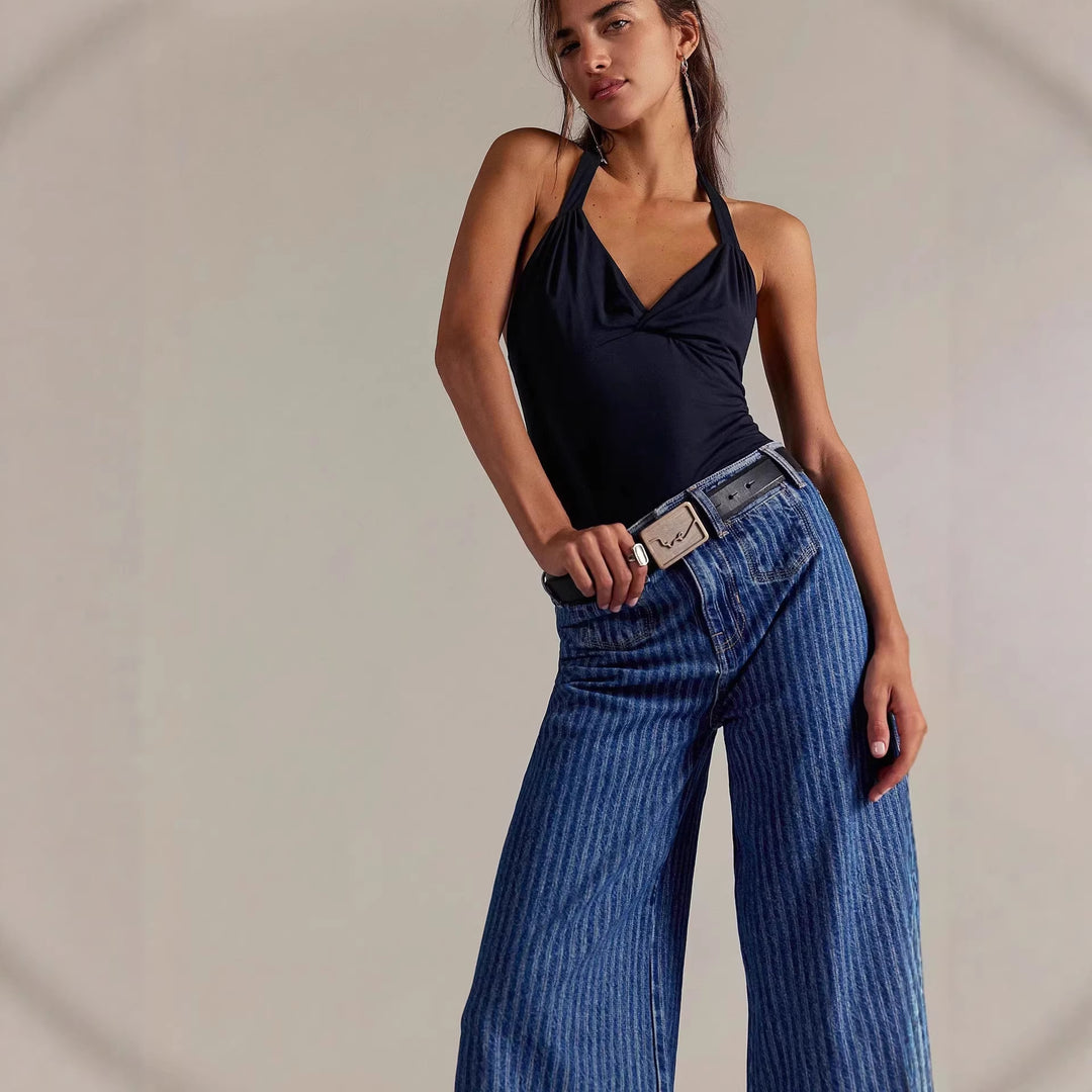 Damer elegante løstsiddende jeans med påsyede striber Skovae