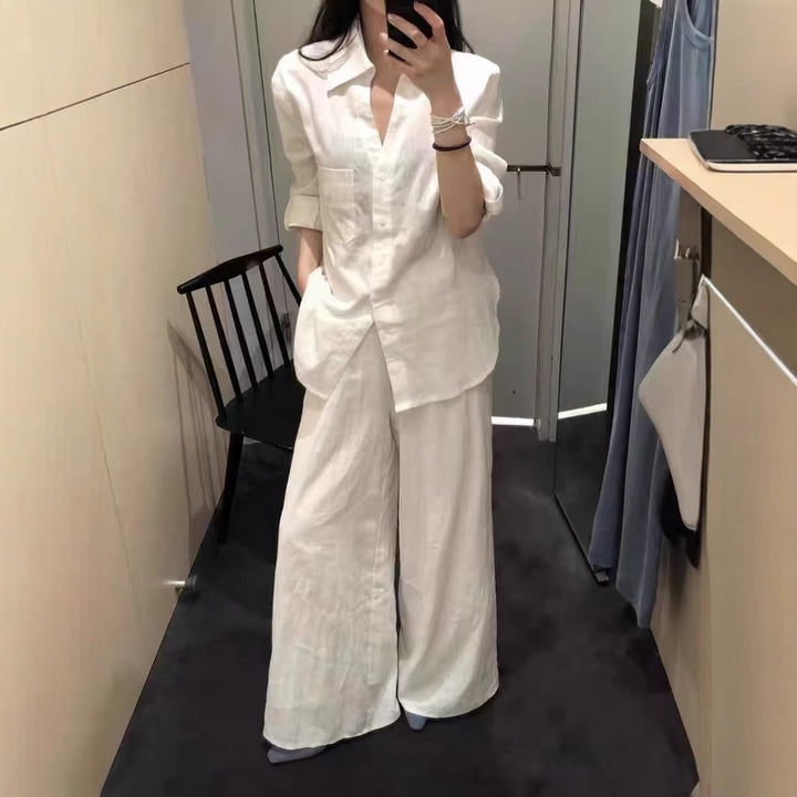 Femme Linned Langærmet Button-Up Skjorte Stilla