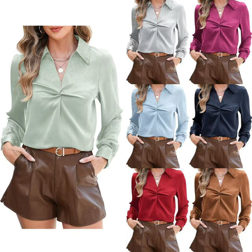 Kvinders elegante bluse med lukkede manchetter og twist-detail Stilla