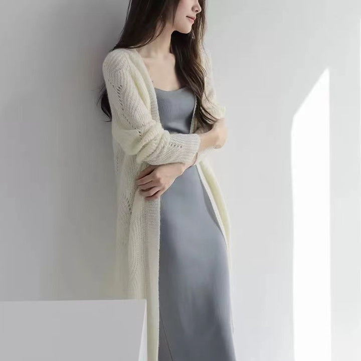 Femme Åben Foran Struktureret Lang Cardigan Stilla